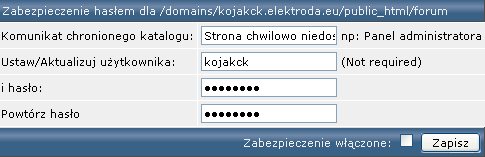 VII. Zabezpieczanie katalogów hasłem Aby zabezpieczyć dostęp do danego katalogu hasłem należy w panelu administratora wejść w kategorii Your Account w opcję Katalogi chronione hasłem.