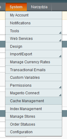 Następnie należy użyć opcji Flush Magento Cache Po ponownym zalogowaniu pojawi się dodatkowe menu Narzędzia. Konfiguracja cron LINUX: W konsoli po zalogowaniu jako root, należy wpisać crontab e.