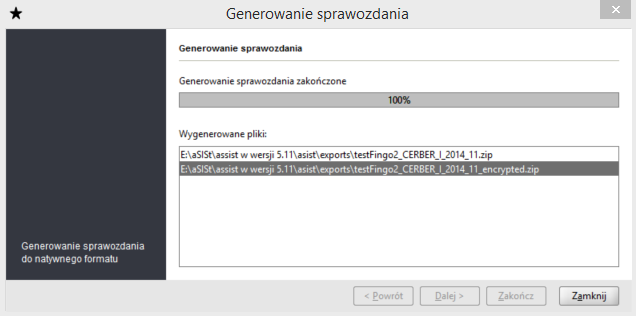 Zatwierdzenie dknaneg wybru przyciskiem, spwduje przejście d klejneg krku. Krk piąty (przy wybraniu zapisu: Spakwany ZIP), t: wygenerwanie dwóch plików.