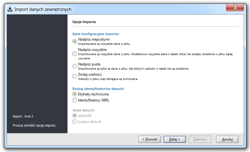 Krk 2 t wybór pcji imprtu i rdzaju identyfikatrów danych (zb. rysunek 150). Rysunek 150.