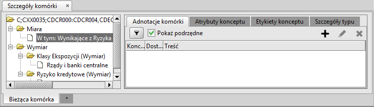 skrót klawiszwy: Ctrl+Shift-3 Funkcja ta: dpwiada za wyświetlenie w dlnej części ekranu zakładki Szczegóły kmórki (zb.