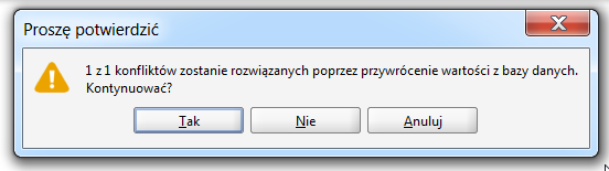 Rysunek 17. Zakładka Knflikty prezentująca knflikt danych w przypadku wielu knfliktów, każdy z nich prezentwany jest w sbnym wierszu.