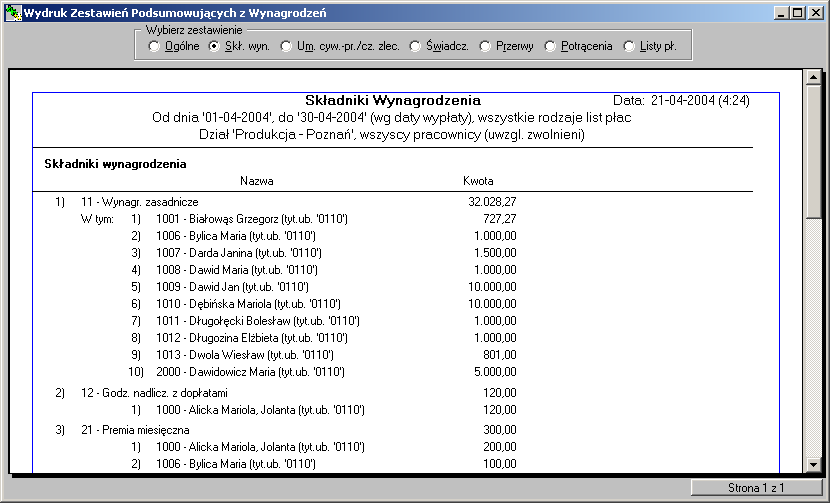 32 Kadry i Płace Rys. 26 Karta zasiłkowa ZUS Z-17 Rys. 27 Zestawienia podsumowujące z wynagrodzeń Wydruki kadrowe Opcja menu 'Zadania', 'Wydruki Kadrowe' grupuje ekrany raportów kadrowych.