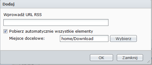 Tworzenie zadań pobierania kanałów RSS Przy użyciu Download Station można pobierać kanały RSS. Więcej informacji Co to jest RSS?