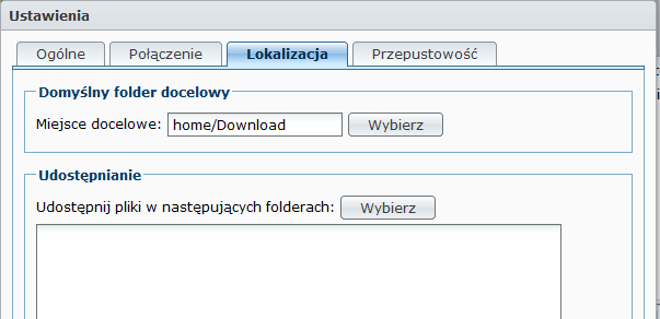 Połączenie W tej sekcji można skonfigurować połączenie do pobierania przy użyciu protokołu emule.