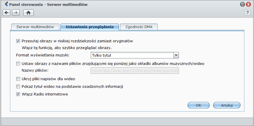 Zarządzanie ustawieniami przeglądania W sekcji Ustawienia przeglądania można zarządzać ustawieniami przeglądania dla adaptera DMA.
