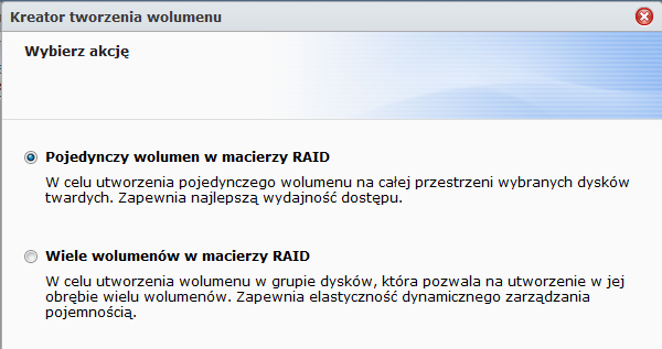 Tworzenie wolumenu w trybie szybkim (Quick Mode) System tworzy wolumen SHR, który optymalizuje przydział przestrzeni na podstawie pojemności wybranych dysków twardych.