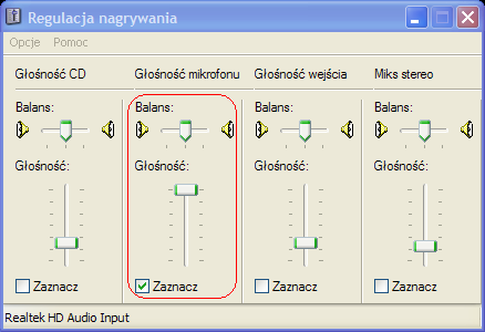 5.1. Konfiguracja mikrofonu Jakość nadawanego dźwięku zależy nie tylko od jakości mikrofonu i wejścia audio na płycie głównej, ale także od