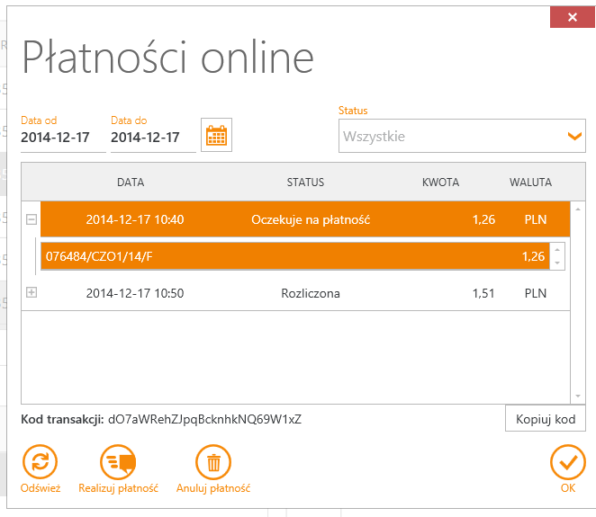 - szczegóły transakcji lista faktur do transakcji. UWAGA!