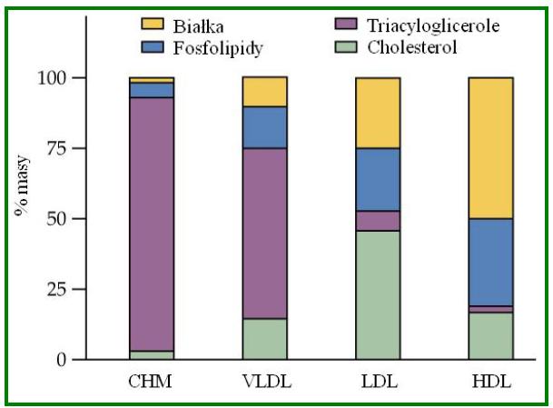 Frakcje lipoprotein osocza uzyskane metodą ultrawirowania chylomikrony (CHM lub CM) lipoproteiny o bardzo niskiej gęstości -