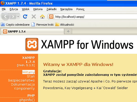 Instalator środowiska XAMPP: xampp-win32_1.7.4.exe nie jest częścią dystrybucji oprogramowania.