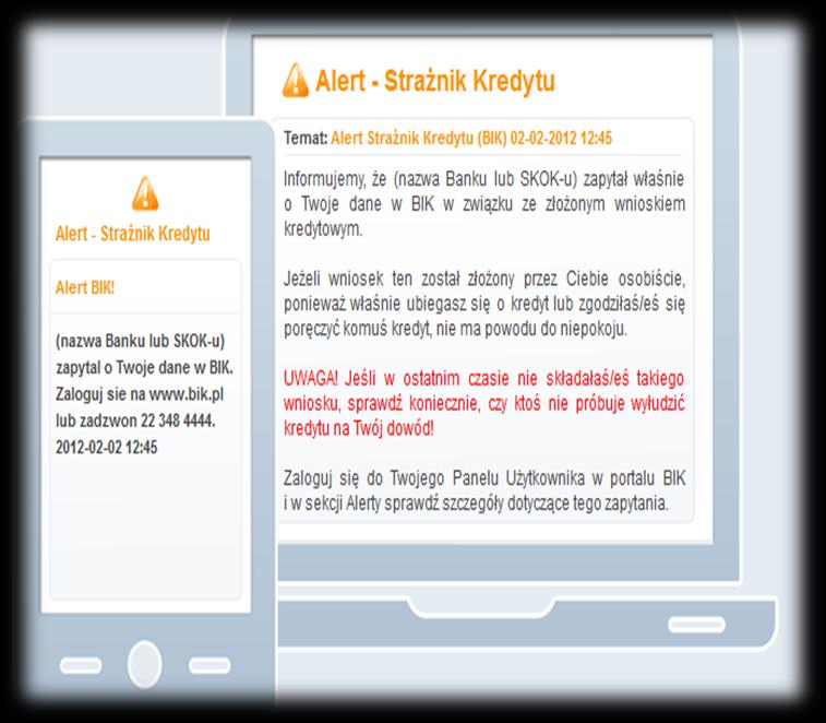 Nowy portal BIK PRODUKTY I USŁUGI BIK DOSTĘPNE DLA KONSUMENTÓW ZAWARTOŚĆ INFORMACYJNA I JEJ ZNACZENIE Produkty w pakietach BIK Strażnik Kredytu Wchodzi w skład Pakietu Ochrona oraz Monitoring.