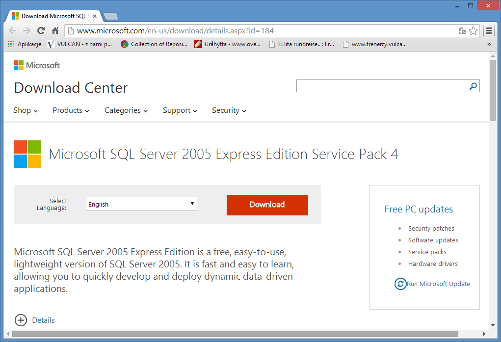 Instalacja i konfiguracja Microsoft SQL Server 2005 Express Edition 2/14 Na wyświetlonej liście wybierz pozycję Microsoft SQL Server 2005 Express Edition Service Pack 4.