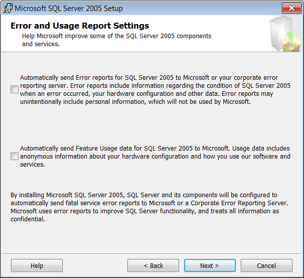 Instalacja i konfiguracja Microsoft SQL Server 2005 Express Edition 9/14 23. Kliknij przycisk Next, aby przejść dalej. 24.