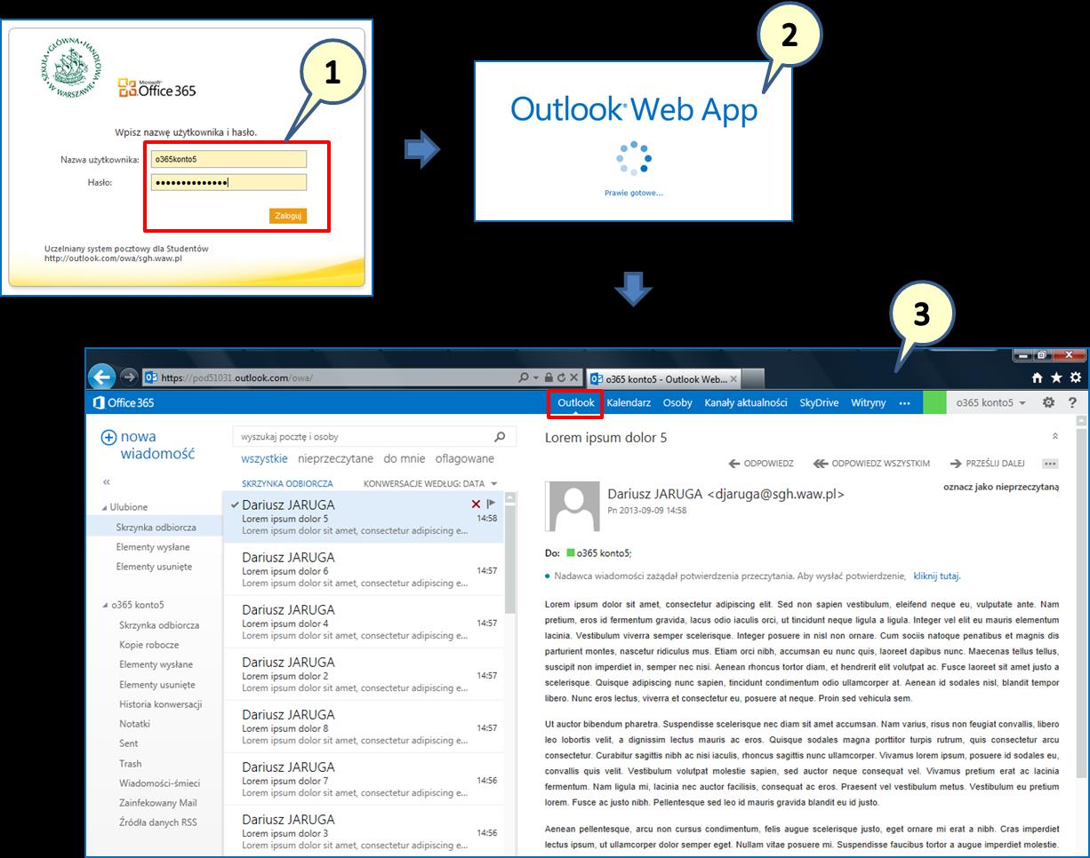 Logowanie do poczty z przeglądarki WWW Aby zalogować się do usługi o365 (Exchange) za pośrednictwem przeglądarki internetowej po