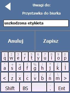Strona33 W arkuszu spisowym działa czytnik kodów kreskowych terminala, co oznacza, że odczytanie etykiety inwentarzowej, odpowiadającej pozycji na liście (podobnie jej kliknięcie) otwiera okno