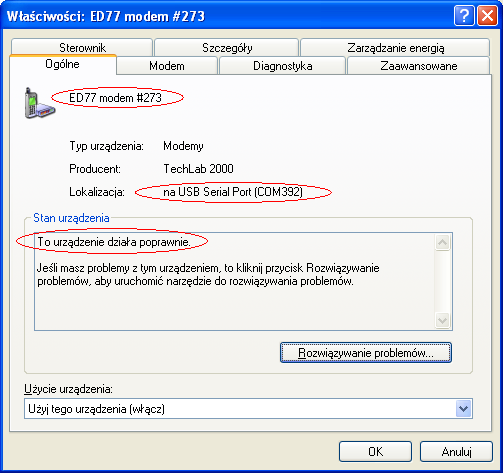 Sprawdzenie obecności modemu ED77 w systemie Windows 1 Sprawdzenie obecności modemu ED77 w systemie Windows Podłączyć modem ED77 do wolnego portu USB komputera i uruchomić "Menedżer Urządzeń".