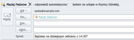 Gwarancja dostarczenia wiadomości e-mail zamierzonym odbiorcom Częstym problemem użytkowników biznesowych jest wysyłanie niepotrzebnych wiadomości e-mail do osób przebywających poza biurem,