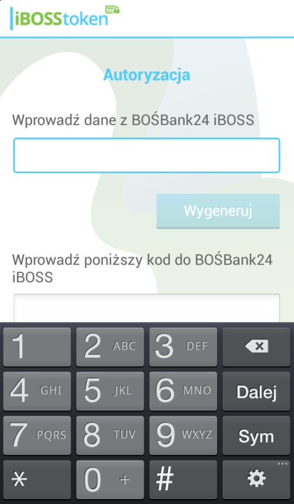 2. Po wybraniu opcji AUTORYZACJA i wprowadzeniu danych wyświetlonych pod danymi zlecenia w BOŚBank24 iboss generowany jest kod służący do autoryzacji transakcji.