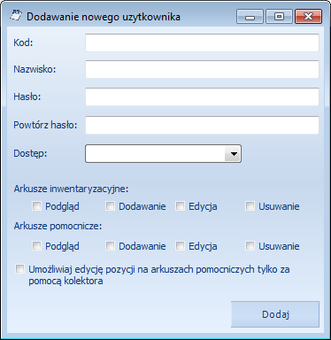 W celu dodania użytkownika należy kliknąć Dodaj.