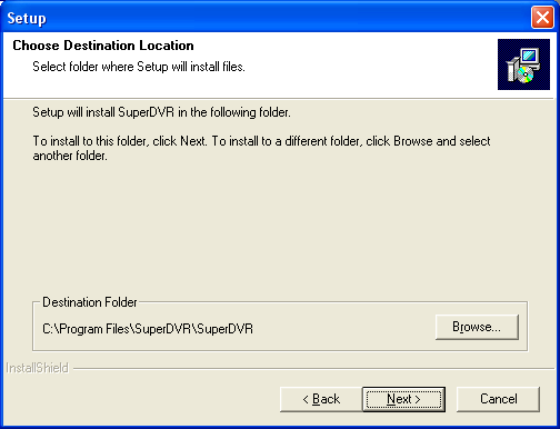 Domyślnie oprogramowanie zostanie zainstalowane w katalogu systemowym Program Files, w podkatalogu SuperDVR.