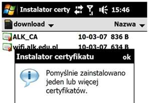 W tym momencie należy kliknąć na kolejnym z certyfikatów i znów poczekać aż telefon poinformuje o jego poprawnym zainstalowaniu.