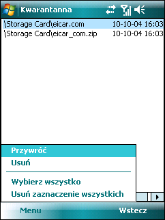 6. Znaleziono zagrożenie W razie wykrycia zagrożenia program ESET Mobile Security wyświetla monit o wykonanie czynności.