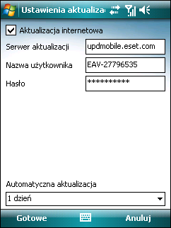 3. Aktualizacj a Domyślnie program ESET Mobile Security jest instalowany wraz ze zdefiniowanym zadaniem aktualizacji, które zapewnia regularne aktualizowanie programu.