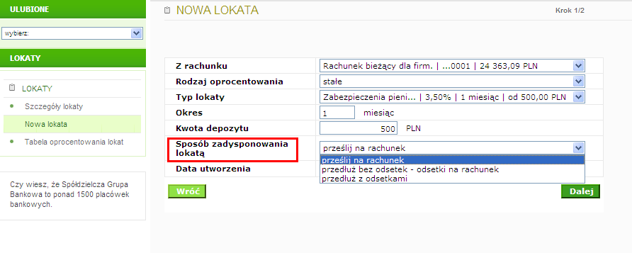 Dyspozycję założenia lokaty autoryzuje się analogicznie do dyspozycji przelewu czynnośd została opisana w rozdziale Jak wykonad przelew? Autoryzacja przelewu.