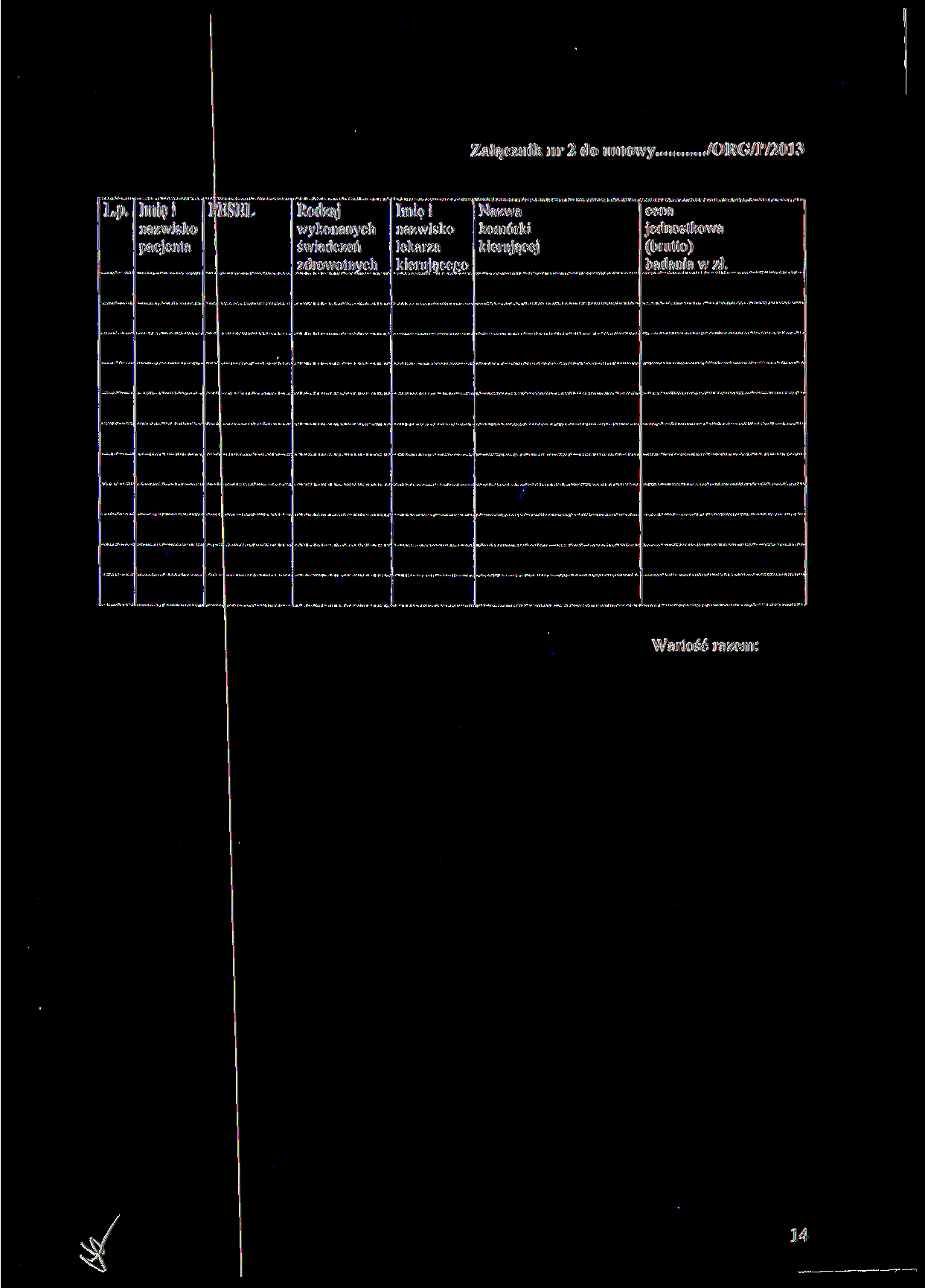 Załącznik nr 2 do umowy /ORG/P/2013 Lp.