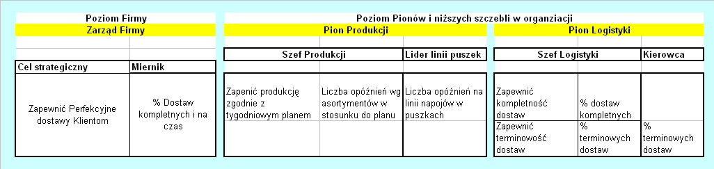 Dekompozycja celów i mierników w dół organizacji