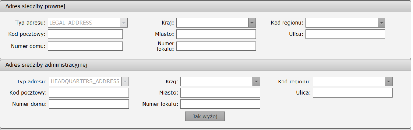 Dane firmy Podaj swoją nazwę użytkownika (login), która będzie także wykorzystywana przy późniejszym logowaniu do systemu, a następnie w prawej kolumnie w polu Kraj jurysdykcji z rozwijanej listy