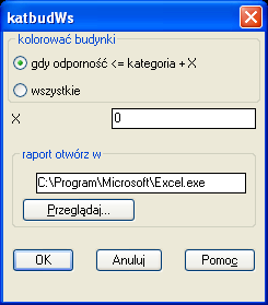 kontrolowanie i poprawianie tych danych, wykrywanie i kolorowanie budynków o kategorii odporności mniejszej od kategorii wpływu, sporządzenie wykazu takich budynków (tabela nr 10A), różnorodną