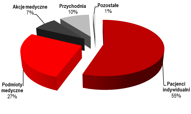 Struktura sprzedaży Grupy Grupa Kapitałowa skoncentrowała swoje działania w II kwartale 2013 r. na sprzedaży usługi Kardiotele i Kardiotest. Struktura przychodów w II kwartale 2013 r.