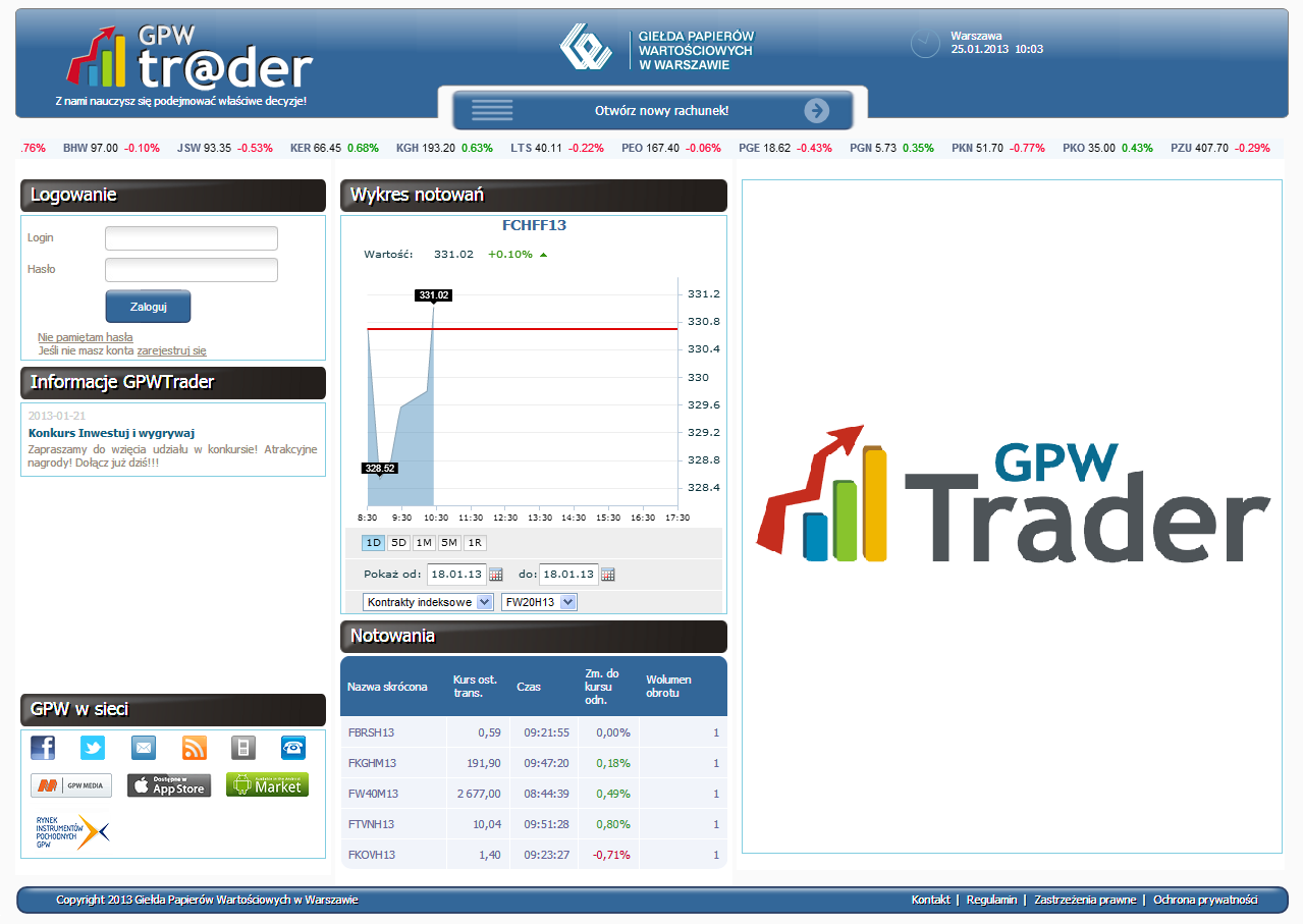 I. STRONA GŁÓWNA System demo do nauki inwestowania w kontrakty terminowe dostępny jest pod adresem www.gpwtrader.pl. Po wpisaniu adresu ukazuje się strona główna systemu: II.