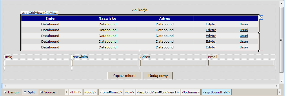 Tworzenie formularza Poniżej przedstawiony jest formularz prostej aplikacji ASP.NET, tworzonej w ramach tego ćwiczenia.