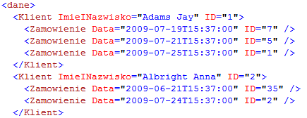 Klauzula FOR XML EXPLICIT Rezultat zapytania