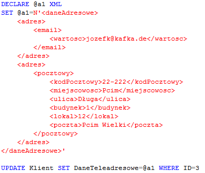 Korzystanie z XML Schema Kolejna próba dokument z dwoma adresami (pocztowym i