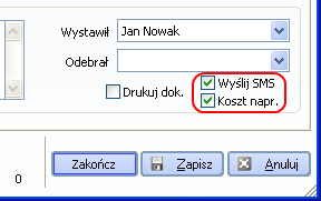 Rys. 4-1 Funkcje CRM przy dodawaniu terminu w Terminarzu Zaznaczenie pól dot. SMS w dolnej części okna Zapis w terminarzu (Rys. 4-1) spowoduje, Ŝe klient otrzyma wiadomość SMS dot.