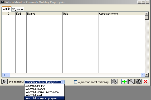 Rysunek 130 Wywoływanie Listy oddziałów Comarch Mobilny Magazynier. 3.2.