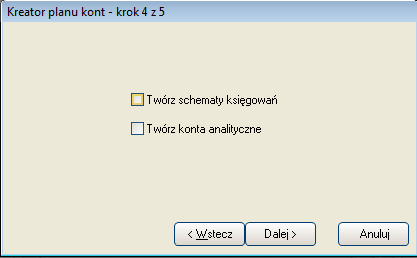 6.4. Zmiany w kreatorze planu kont Kreator planu kont został rozbudowany o dwie dodatkowe funkcje: Możliwość automatycznego utworzenia konta analitycznego dla większości kont syntetycznych nie są