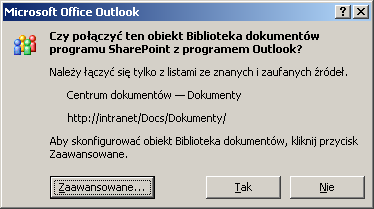 Po zaakceptowaniu danej listy pojawi się ona w programie. Rys. 5. Pobieranie listy SharePoint do programu Outlook.