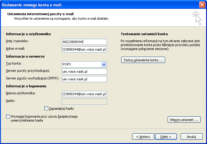 3... Sposób konfiguracji konta usługi e - fax w MS Outlook 007 Stwórz nowe konto pocztowe: Narzędzia -> Ustawienia kont -> Poczta e-mail -> Nowy -> Microsoft Exchange, POP3,IMAP lub HTTP -> Ręcznie