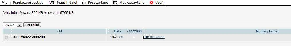 o Wybierz z listy rozwijalnej () działanie jakie ma wykonać moduł faksowy po nadejściu nowego faksu (nie wybrano, Prześlij dalej, Powiadom) Wciśnij przycisk Zapisz lub Zapisz i zamknij w celu