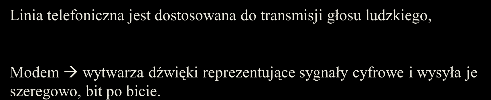 Transmisja głosu i danych Linia telefoniczna jest dostosowana do transmisji głosu ludzkiego, Modem