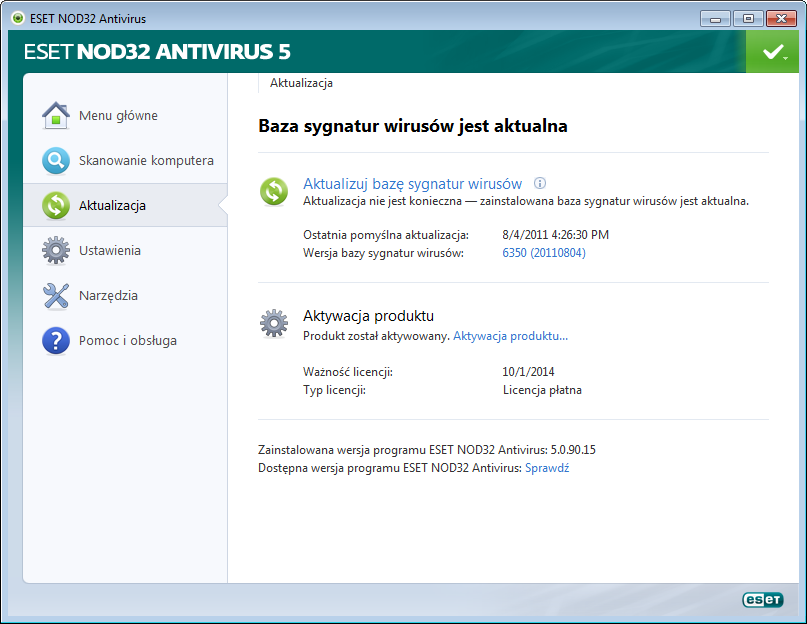 Aktualizacja Domyślnie program ESET NOD32 Antivirus zawiera wstępnie zdefiniowane zadanie zapewniające systematyczną aktualizację (patrz sekcja Harmonogram w podręczniku produktu).
