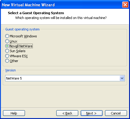6. Select a Quest Operating System zaznaczamy instal disc wybieramy Netware 5 Select a