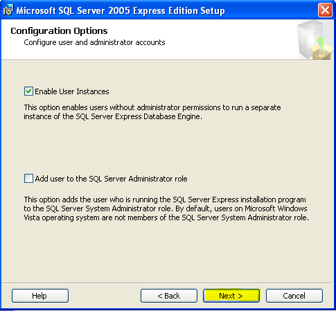 Na tym ekranie definiuje się tryb autoryzacji dla SQL Server 2005 - należy wybrad Mixed Mode.