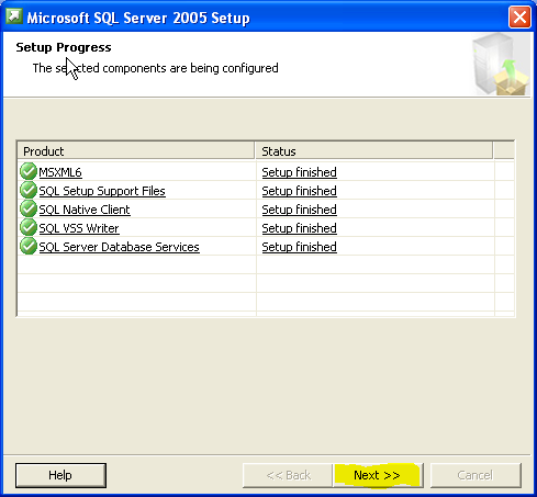 Po kilku minutach serwer SQL Express 2005 zostanie zainstalowany na