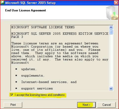 4. Instalowanie Microsoft SQL Express 2005 SP3 Po uruchomieniu pliku instalatora